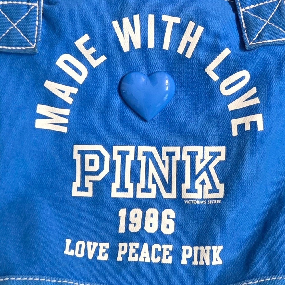 Victoria's Secret PINK Blue Canvas Tote Bag Made With Love 1986 Zip Top - Picture 2 of 13